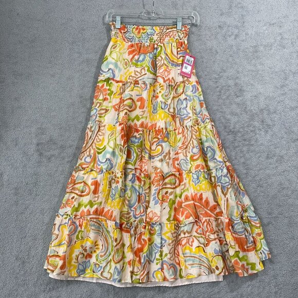 NEW Vince Camuto Paisley Womens XXS Printed Tiered Pull-On Vanilla Creme - Picture 2 of 9